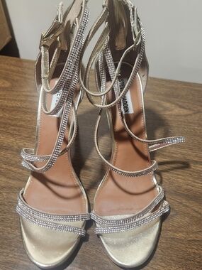Steve Madden Metallic Gold Rhinestone Wrap-Heel Sandals